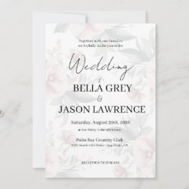 Convite Simple flower Black & White Wedding Invitation
