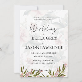 Convite Simple flower Black & White Wedding Invitation