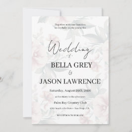 Convite Simple flower Black & White Wedding Invitation