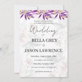 Convite Simple flower Black & White Wedding Invitation