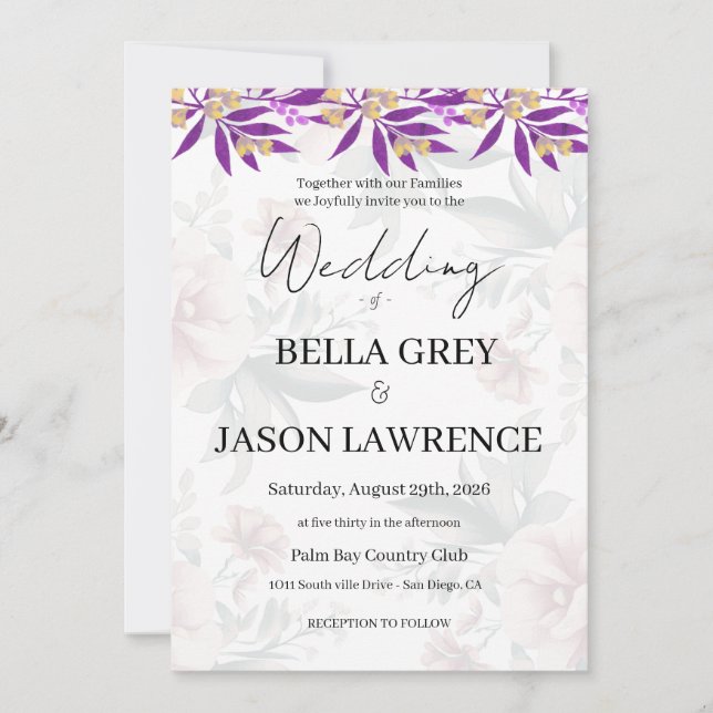 Convite Simple flower Black & White Wedding Invitation (Frente)