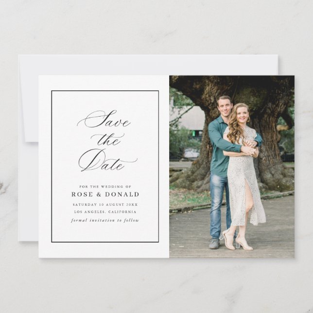 Convite Simple frame elegant script save the date (Frente)