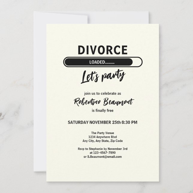 Convite Simple Funny Divorce Loading Support Party (Frente)
