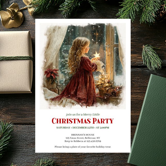Convite Simple girl awaits Santa editable Christmas invite (Simple girl awaits Santa editable Christmas invite)