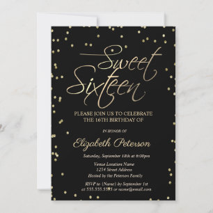 Convite Simple Gold Diamonds Black Sweet 16