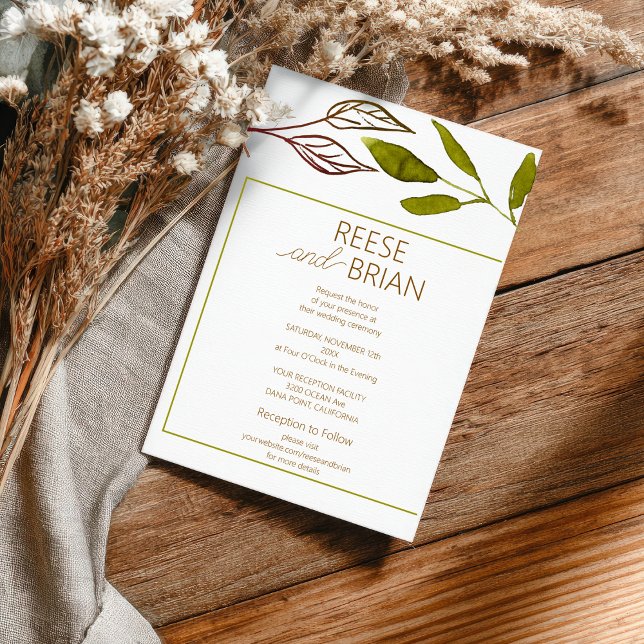 Convite  Simple Green and Brown Nature wedding Invitation (Criador carregado)