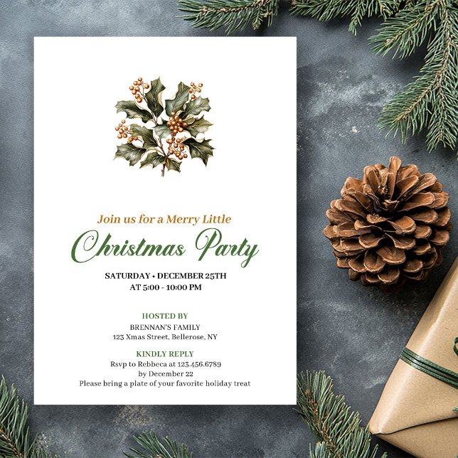 Convite Simple Green And Gold Christmas Tree Holiday Card (Simple Green And Gold Christmas Tree Holiday Card)