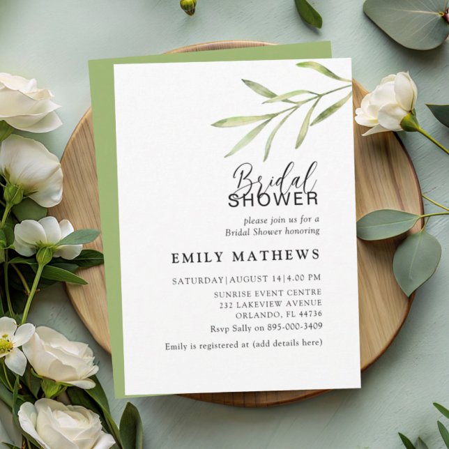 Convite Simple Green Botanical Bridal Shower (Criador carregado)