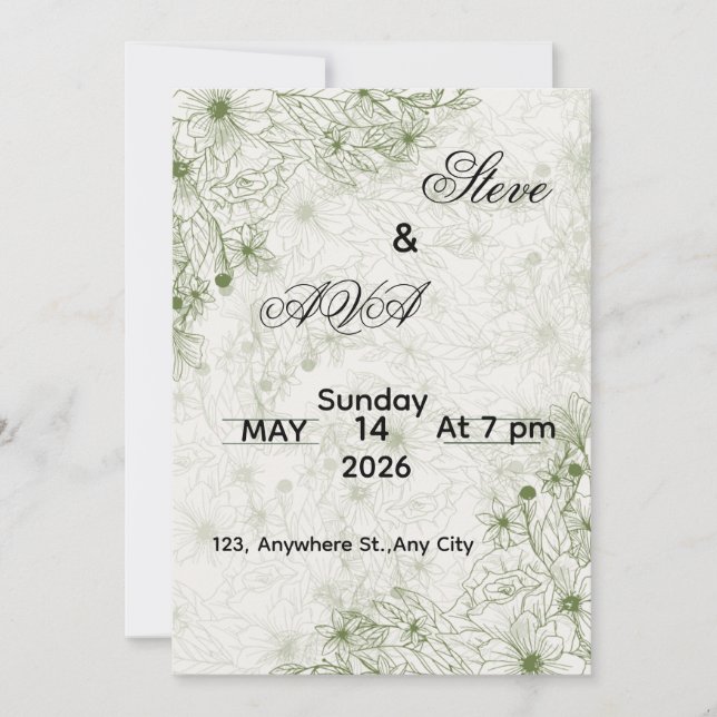 Convite Simple Green Wedding Invitation (Frente)