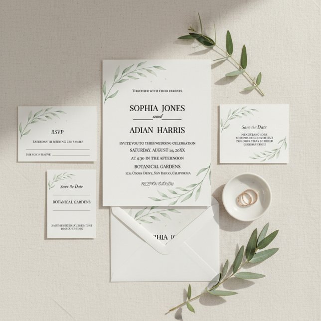 Convite Simple Greenery Botanical Wedding Invitation (Criador carregado)