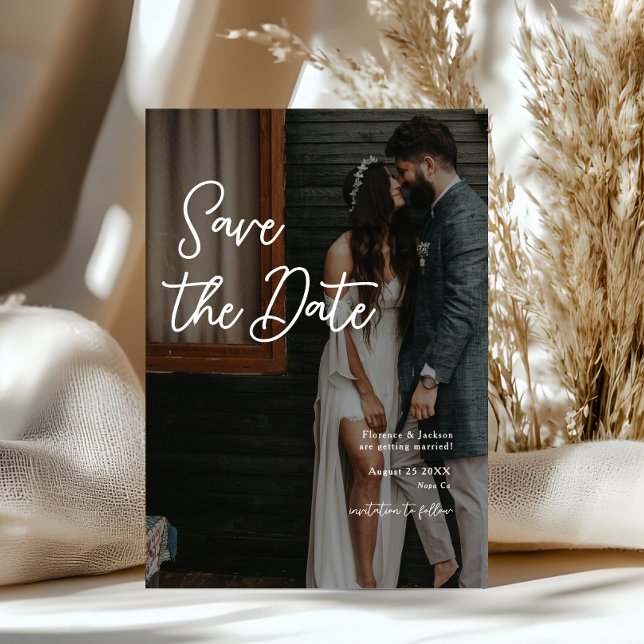 Convite Simple Handwritten Save The Date Wedding Photo (Criador carregado)