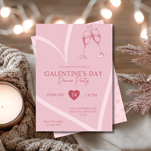 Convite Simple Heart Galentine’s Day Dinner Party (Criador carregado)