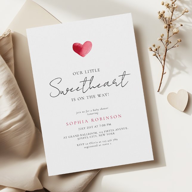 Convite Simple Heart Little Sweetheart Baby Shower (Criador carregado)