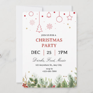 Convite Simple Holly Christmas Party Invitation