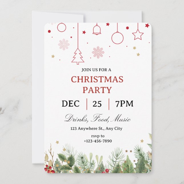 Convite Simple Holly Christmas Party Invitation (Frente)