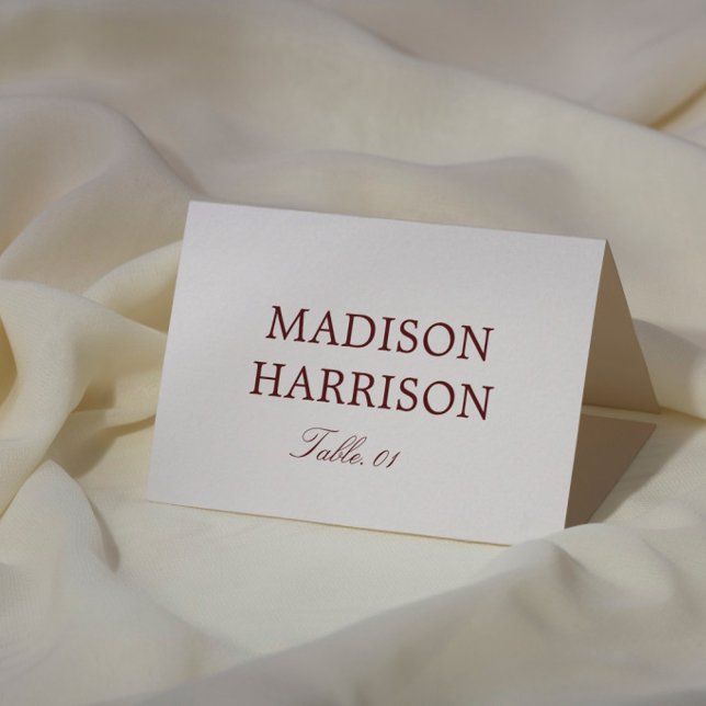 Convite Simple Ivory and Burgundy Wedding Place Card DIY (Criador carregado)