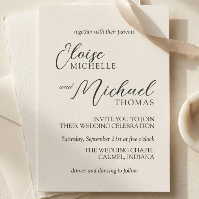Convite Simple Ivory Classic Script Wedding (Simple Ivory Classic Script Wedding Invitation)