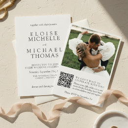 Convite Simple Ivory Photo Classic QR Code Wedding