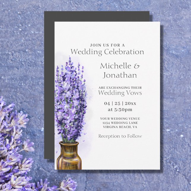 Convite Simple Lavender Flowers Modern Floral Wedding (Criador carregado)