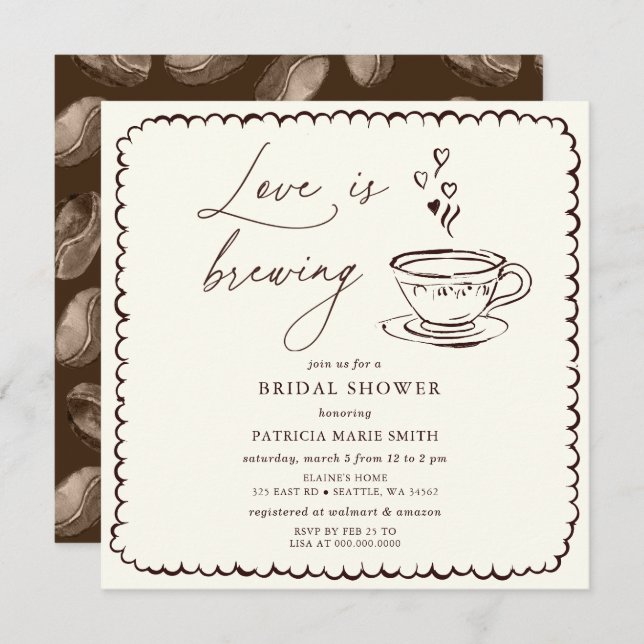 Convite Simple Love is Brewing Coffee Bridal Shower (Frente/Verso)