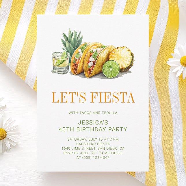 Convite Simple Mexican Tacos Fiesta 40th Birthday Party (Simple Mexican Tacos Fiesta 40th Birthday Party Invitation)