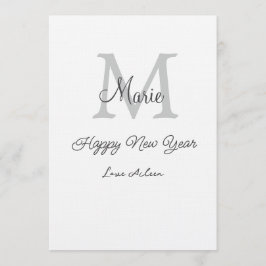 Convite simple minimal happy new year monogram gray name 
