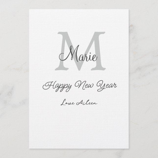 Convite simple minimal happy new year monogram gray name  (Frente)