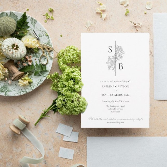 Convite Simple Modern Boho Monograma Mandala Casamento (Criador carregado)