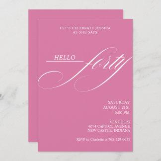 Convite Simple Modern Caligraphy Forty 40th Birthday Party