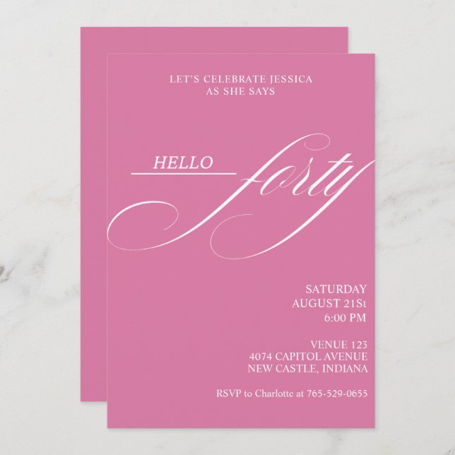 Convite Simple Modern Caligraphy Forty 40th Birthday Party (Frente/Verso)