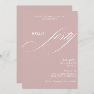 Convite Simple Modern Caligraphy Forty 40th Birthday Party