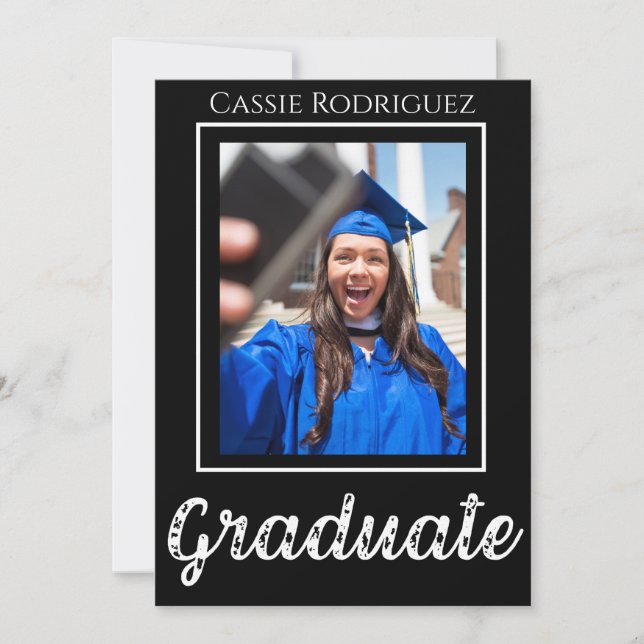 Convite Simple Modern Calligraphy Photo Graduation Black (Frente)