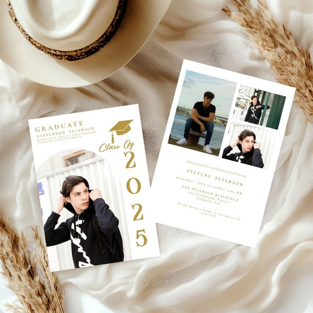 Convite Simple Modern Calligraphy Photo Graduation Invitat (Criador carregado)