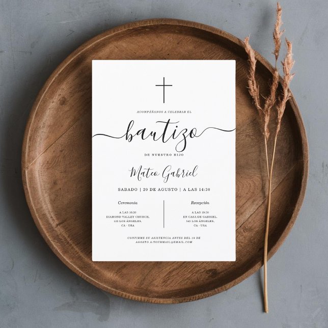 Convite Simple Modern Invitación De Bautizo White (Criador carregado)