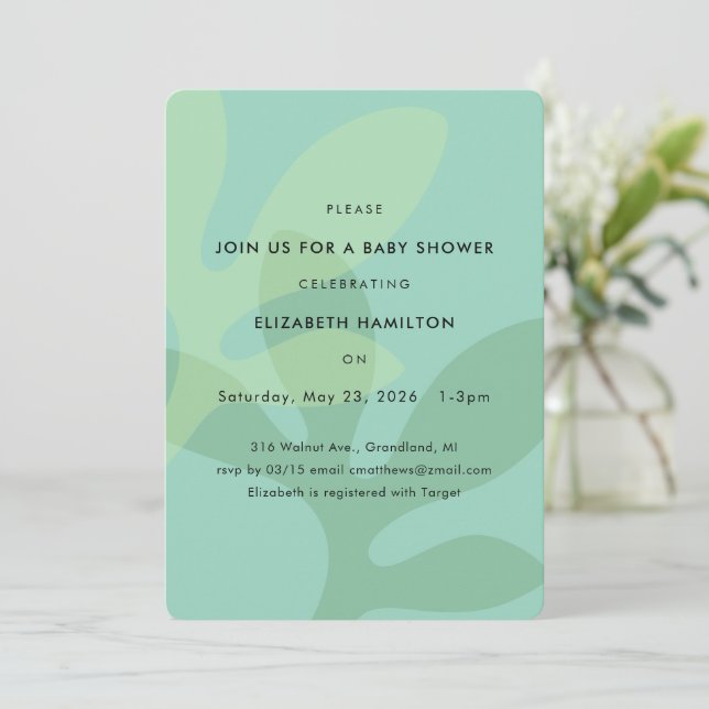 Convite Simple Modern Leaf Design Baby Shower Invitation (Em pé/Frente)