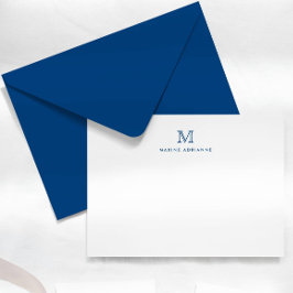 Convite Simple Modern Navy Blue Monogram Initial Note Card