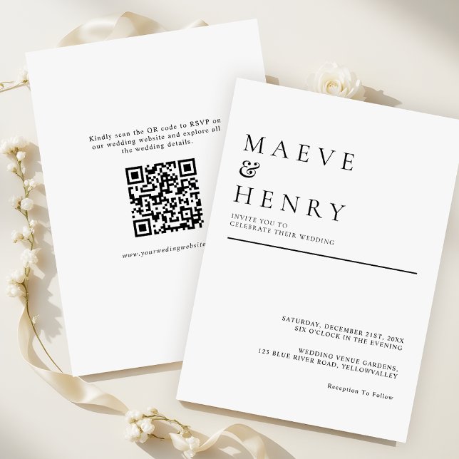 Convite Simple Modern QR Code Minimalist Wedding (Criador carregado)