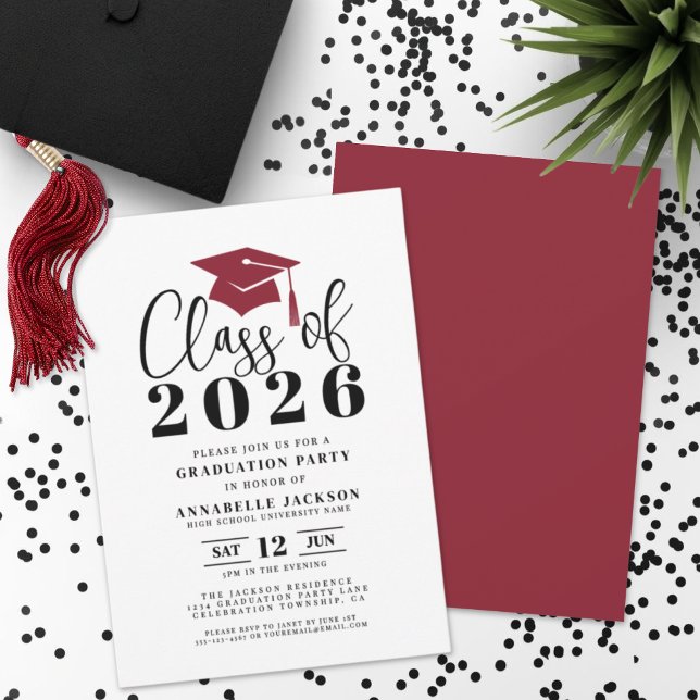 Convite Simple Modern Red Graduation Party (Simple Modern Red Graduation Party Invitation)