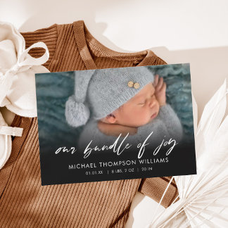 Convite Simple Modern Script Copy Photo Birth Announcement