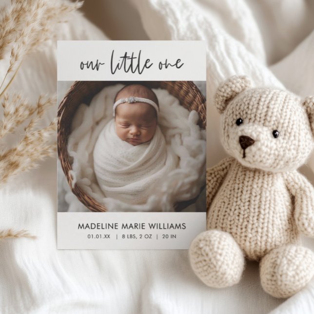 Convite Simple Modern Script Copy Photo Birth Announcement (Criador carregado)