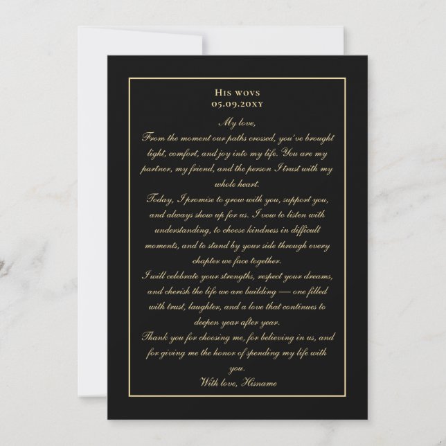 Convite Simple Monogram Black Gold Wedding Vow Card (Frente)