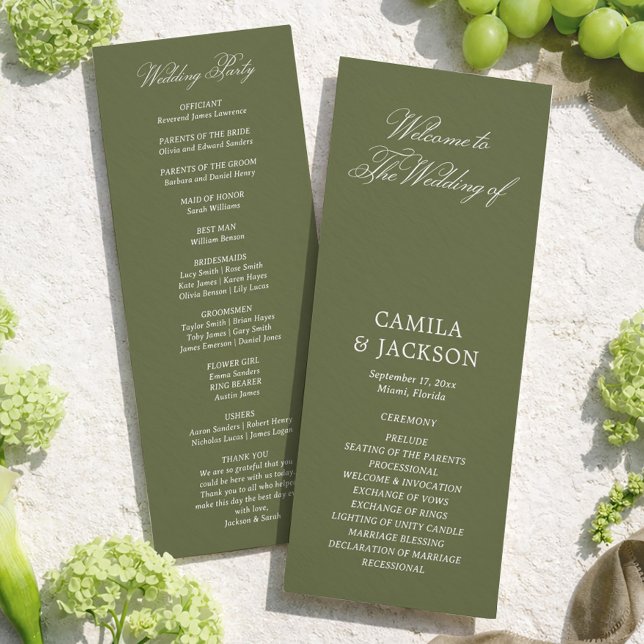 Convite Simple Olive Green Wedding Flat Program (Criador carregado)