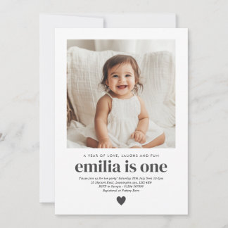 Convite Simple Photo 1st Birthday Girl Invitation