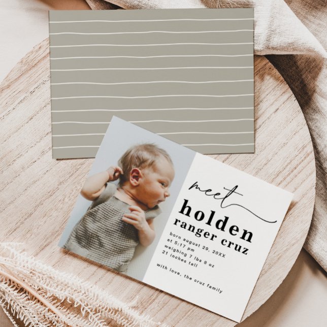 Convite Simple Photo Birth Announcement | Boy's Birth (Criador carregado)