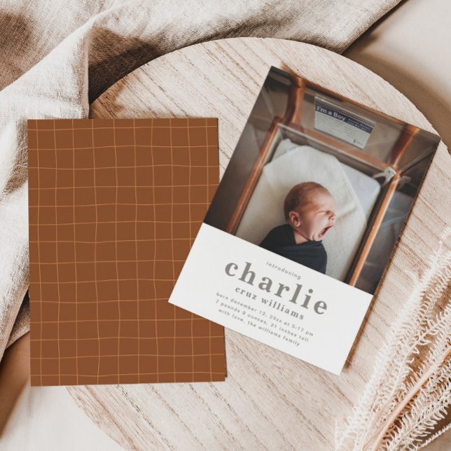 Convite Simple Photo Birth Announcement | Boy's Birth (Criador carregado)