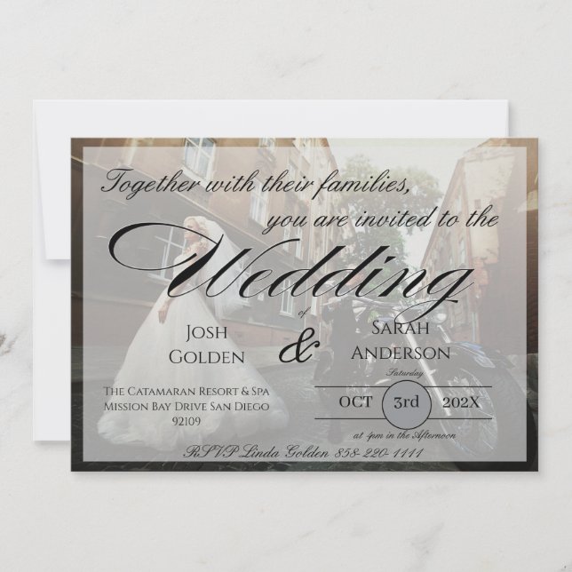 Convite Simple Photo Wedding Invitation White & Black (Frente)