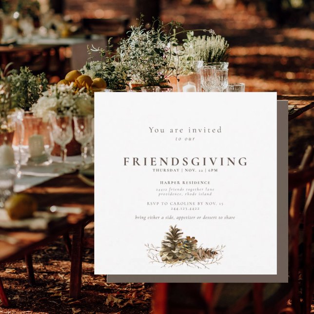 Convite Simple Pine Cone Friendsgiving ii Invitation (Criador carregado)