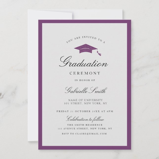 Convite Simple purple border grad ceremony invitation (Frente)