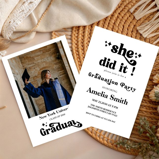 Convite Simple Retro Boho Graduation Class of 2026  (Criador carregado)