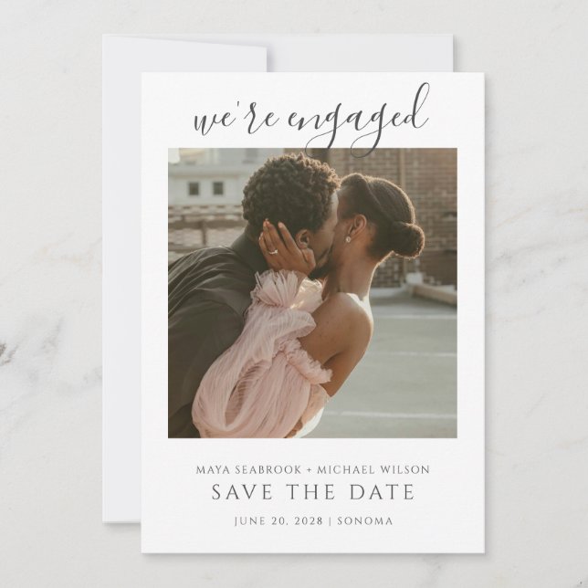 Convite Simple Romantic Photo Wedding Save The Date (Frente)
